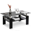 Tempered Glass Coffee Table W/ Storage Shelf Modern Living Room Furniture Black