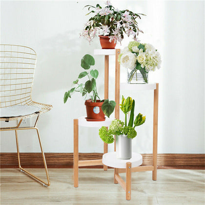 3 /4 Tier Bamboo Plant Stand High-Low Balcony Plant Stand Flower Display Shelves