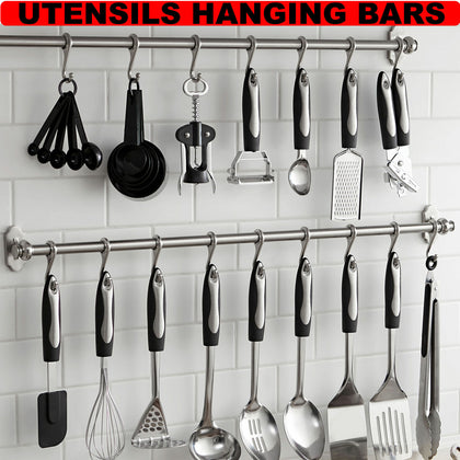 Kitchen Utensils Wall Hanging Bar Rail with Hooks Storage Rack Pot Lid Steel
