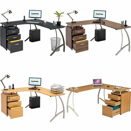 Large Corner Computer Desk A4 Filing Drawer for Home Office Piranha Regal PC 28