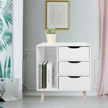 3 Drawers Bedside Table Cabinet Wooden Nightstand Storage Unit Bedroom Cupboard