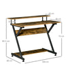 Industrial Home Office Desk Monitor Stand Brown Rustic Computer Table Hutch