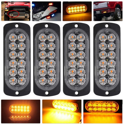 4x 12LED Amber Recovery Strobe Flashing Grille Light Car Beacon Lamp Waterproof