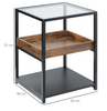 Industrial Bedside Table Vintage Style Side Cabinet Modern Glass Metal Room Unit