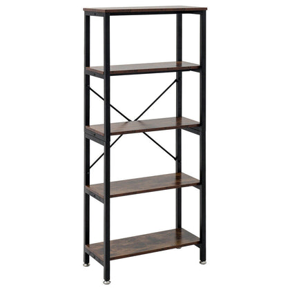 5 Tier Retro Ladder Shelf Display Racks Bookshelf with Metal Frame Free Standing