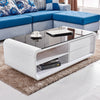 White High Gloss Coffee Table 8MM Tempered Glass 2 Drawers Storage Living Room