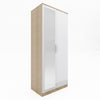 High Gloss 2 Door Wardrobe White&Oak Storage Hanging Rail Furniture with Mirror