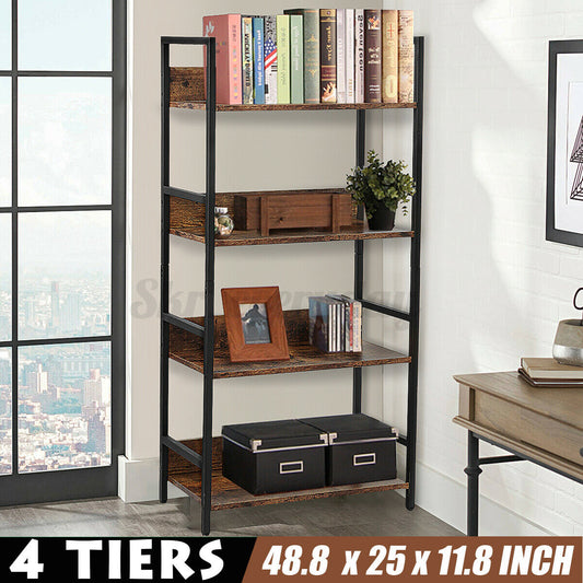 Industrial Ladder Shelf 4 Tiers Bookshelf Plant Flower Stand Storage Rack Home