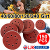 150pcs 125mm - 5" Sanding Discs 40 60 80 120 240 Grit Orbital Sander Pads Velc