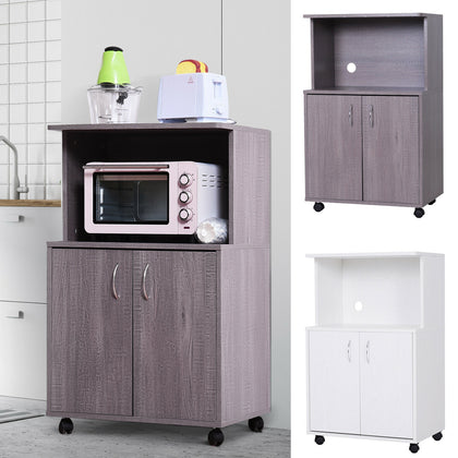 Rolling Kitchen Trolley Microwave Cart 2-Door Cabinet Storage Shelves w/ Wheels