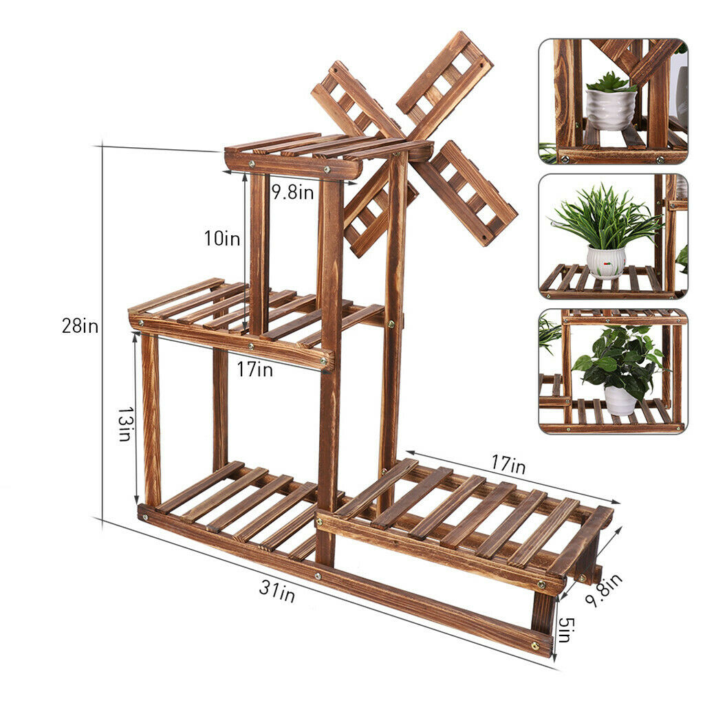 In & Outdoor 4 Tiered Flower Rack Planter Plant Stand Rack Display Shelf Windmil