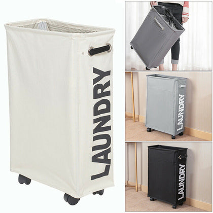 Narrow Slim Laundry Hamper Slide Out Trolley Basket Washing Clothes Storage Bag