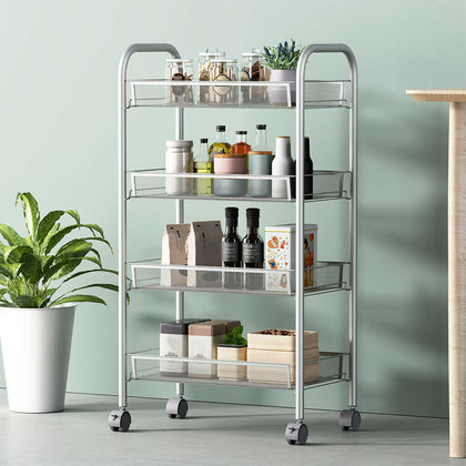 3/4 Tiers Slim Kitchen Trolley Cart Metal Storage Rack Tray Shelf Rolling Wheel