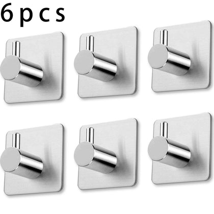 6PCS Self Adhesive Hook Wall Hanger Stick Rustproof Bathroom Kitchen Door Hooks