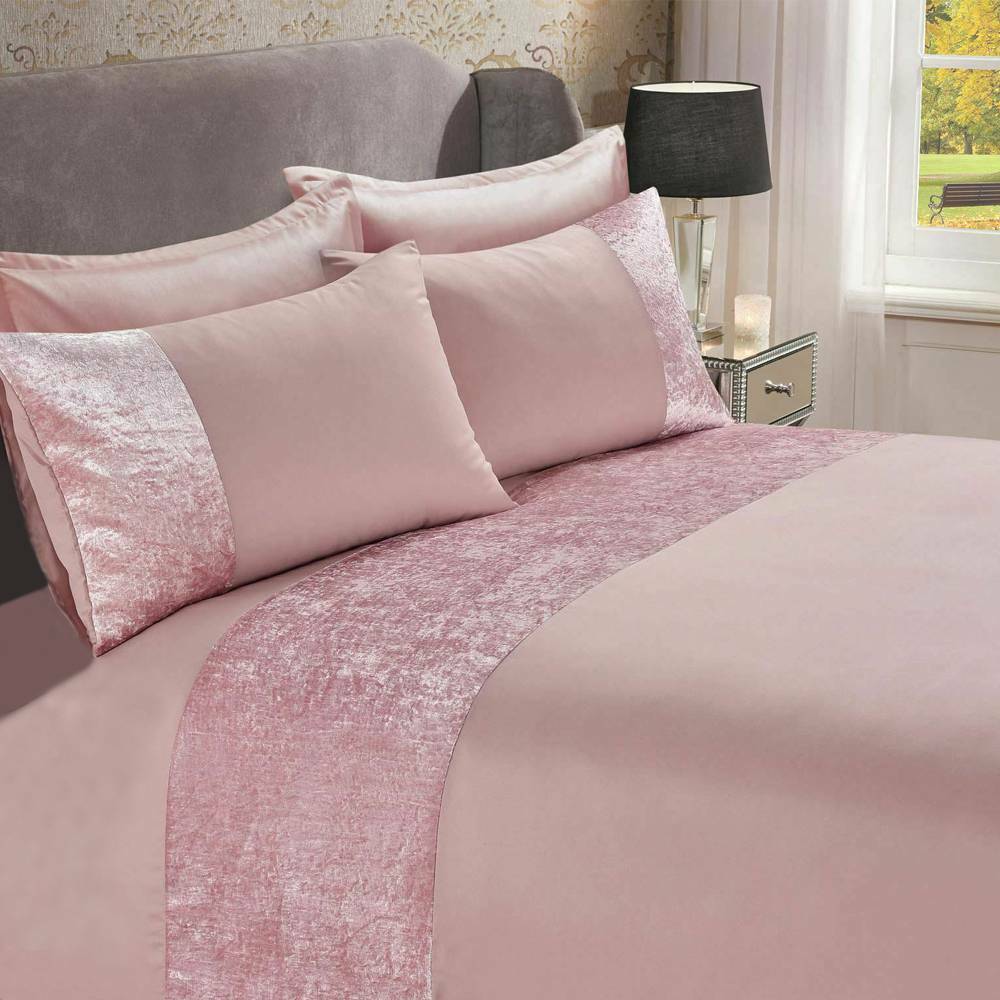 Modern Crushed Velvet Panel Duvet Cover with Pillow Case Bedding Set Silver Grey