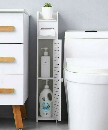 High PVC Bathroom Cabinet Waterproof FreeStanding Narrow Storage Furniture Unit