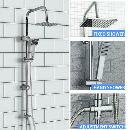Shower Kit Twin Head 2 Mixer Shower Heads Rail Hose Riser Square Bathroom Set