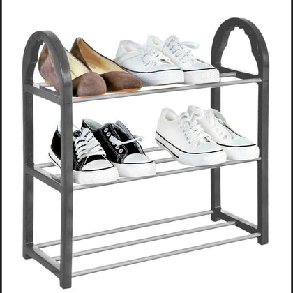 3 Tier SHOE RACK Stand Storage Organiser Compact SPACE SAVE Shelf Grey