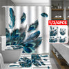 4PC 180cm Waterproof Bathroom Shower Curtain & Toilet Lid Cover Mat a