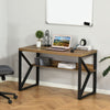 Modern Writing Table Shelf Book Storage Metal Computer Desk Brown Office Small