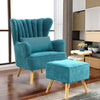 Matte Velvet Upholstered Accent Tub Chair Shell Back Armchair Lounge w/Footstool