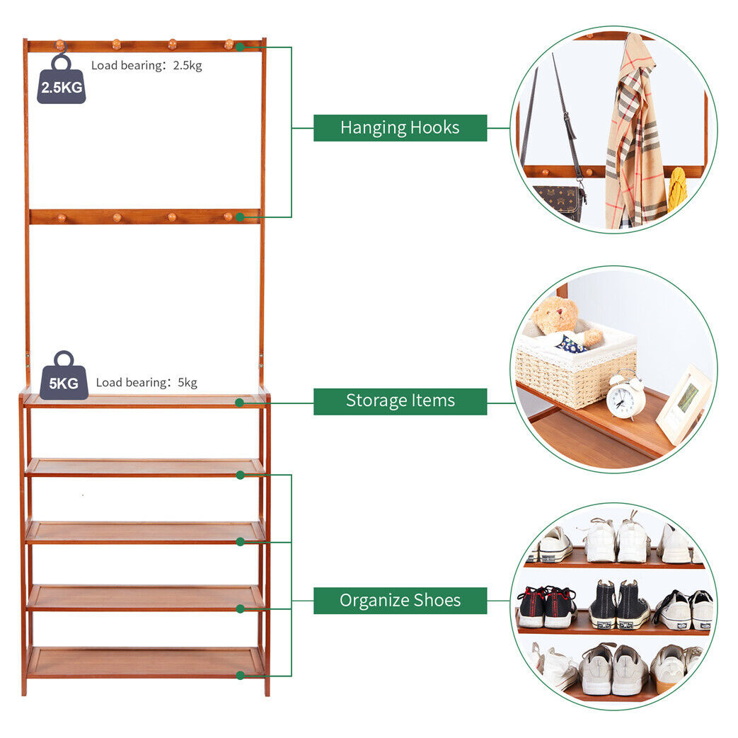 180cm Clothes Rail Hanging Rack Shelf Entryway Shoe Organizer Stand Multi Tier