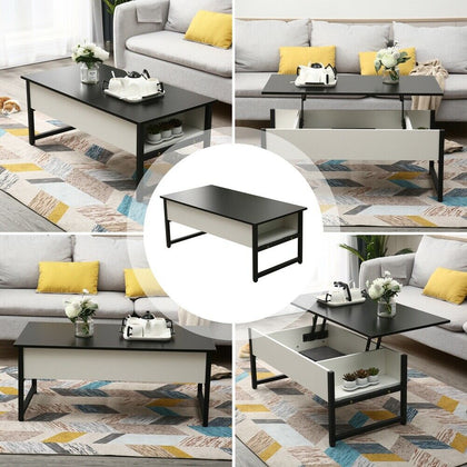 Coffee Table Side Desk Foldable Living Room Lift Up Hidden Storage Bottom Shelf