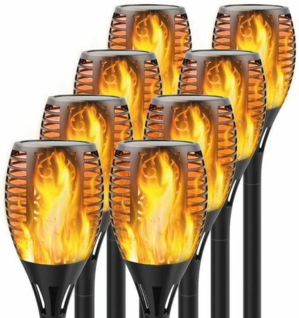 8Pcs Flickering Flame Solar Torch Lights Dancing Fire Effect Outdoor Garden Lamp