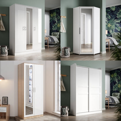2/3 Door Multicolor Corner Wardrobe Mirror High Gloss Cupboard with Hanging Rail