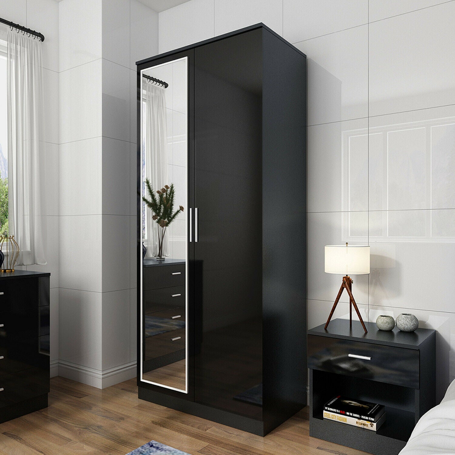 High Gloss 2 Door Wardrobe Mirrored Bedroom Furniture Large Storage high-gloss-2-door-wardrobe-mirrored-bedroom-furniture-large-storage