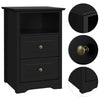 Black Bedside Cabinet with 2 Drawers & Shelf,Nightsta