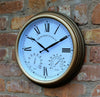 Copper Effect Garden Station Wall Clock with Thermomer Indoor Outdoor Roman 38cm