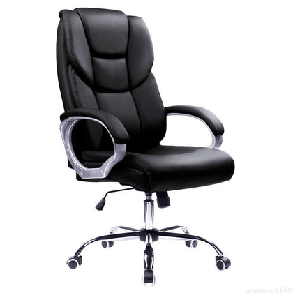 Ergonomic High Back Black Office Chair Gas Lift Swivel PU Leather Chrome Base