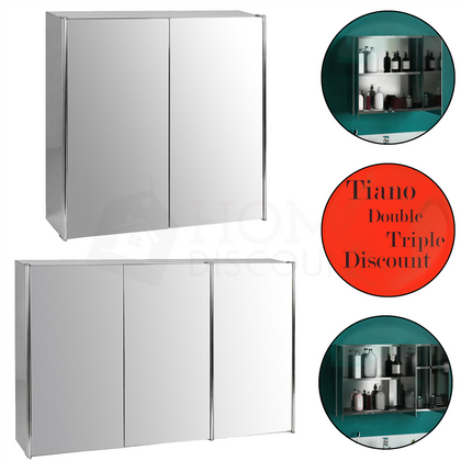Bathroom Cabinet Double Triple Door Stainless Steel Wall Mounted Mirror Storage