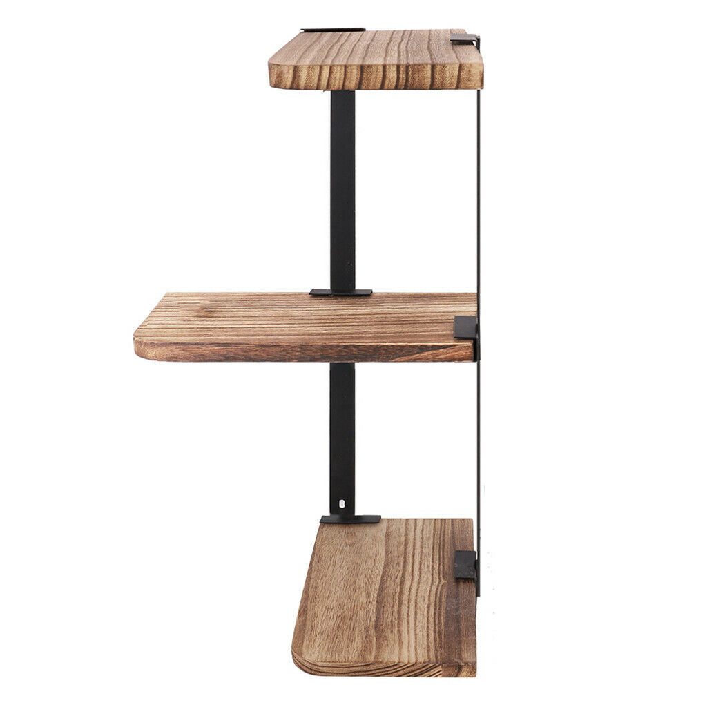 Rustic Wood Z Shaped Wall Shelf Country Vintage Storage 3 Tiers Floating Shelf