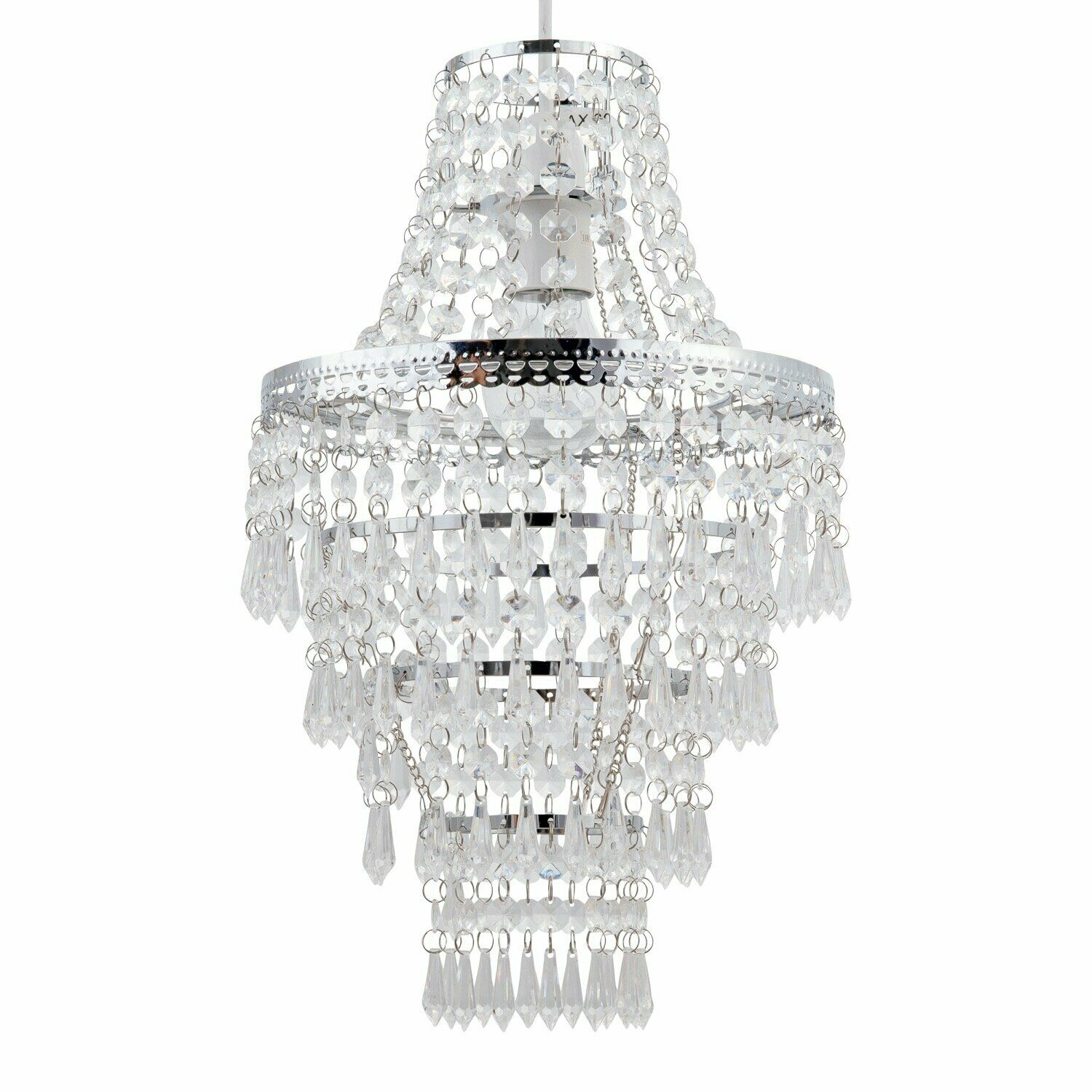 Set of 2 Chrome Chandelier Style Acrylic Crystal Easy Fit Ceiling Light Shades