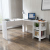 White L-Shaped Computer Desk Corner PC Table w/ Shelves Workstation Home Office