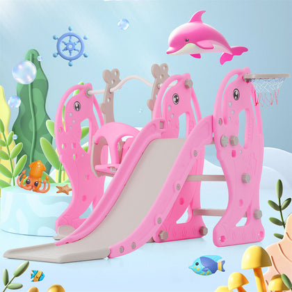 4 in 1 Kids Toddlers Swing & Slide Climber Set Baby In/Outdoor Playground Toy