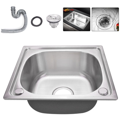 Stainless Steel Single Bowl Square Kitchen Laundry Washing Sink Plumbing Waste