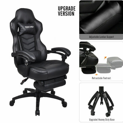Executive Racing Gaming Chair Swivel Office Computer Ergonomic Recliner PU Black