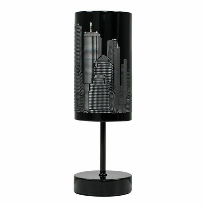 Metal LED Touch Table Lamp Modern New York Skyline Cut Out Design Gloss Black