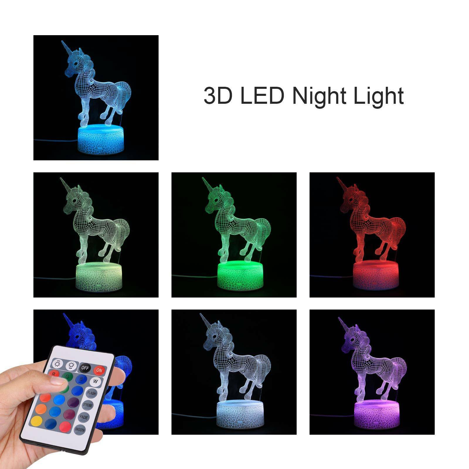 3D Unicorn LED Night Light USB Touch Colour Changing Table Lamp Kids Xmas Gifts