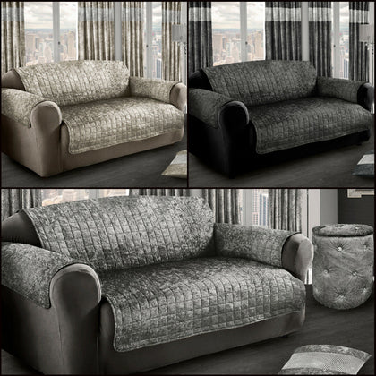 Luxury Crushed Velvet Sofa Protector Cover Plush Velvet Sofa Throw Silver Grey