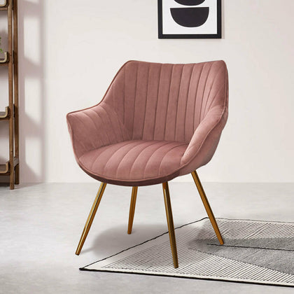 2Pcs Blush Pink Velvet Scallop Shell Accent Dining Chairs Dressing Vanity Chair