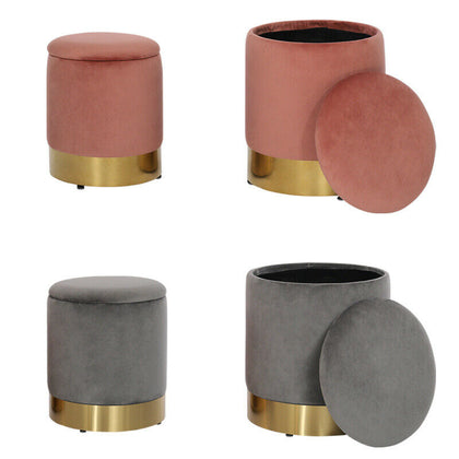 Plush Velvet Metal Golden Trim Ottoman Footstool Storage Box Seat Living Room UK