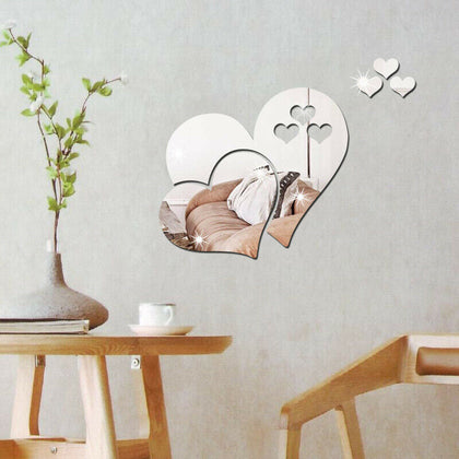 3 Love Heart Mirror Tiles Kitchen Wall Sticker Stick on Decal Home Bedroom Decor