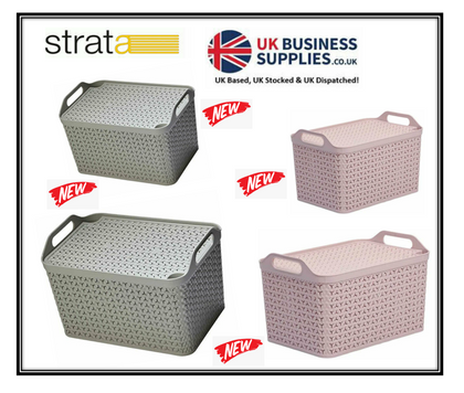 Strata NEW! ECO Baskets & Lids Stackable 2 Colours with Handles Medium & Large