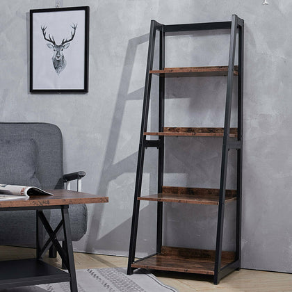 Industrial Ladder Shelf Bookcase 4 Tier Storage Shelving Rack Plant Pot Stand