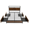 King Size Bed Frame Metal Bed Platform LED Lights Headboard & 4 Storage Drawers
