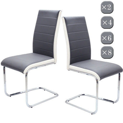 Set of 2 4 6 8 Faux Leather Dining Chairs Cantilever Chrome Legs Grey White Side